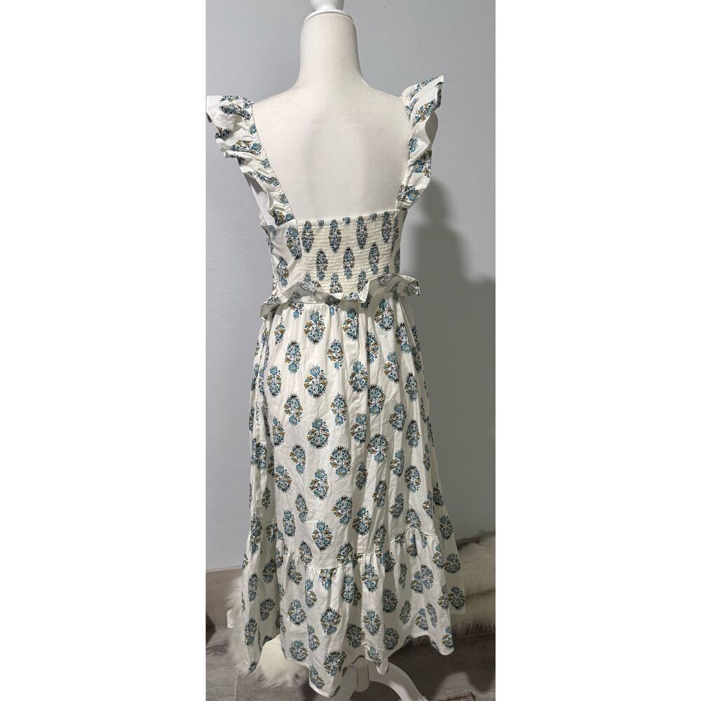 J. Crew Factory Cream Midi Dress with Blue Floral Print - Picture 12 of 14